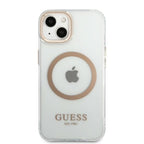 Guess MagSafe dėklas iPhone 13 – skaidrus, auksinės detalės