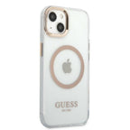 Guess MagSafe dėklas iPhone 13 – skaidrus, auksinės detalės