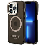 Guess MagSafe dėklas iPhone 14 Pro – juodas/auksinis