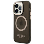 Guess MagSafe dėklas iPhone 14 Pro – juodas/auksinis