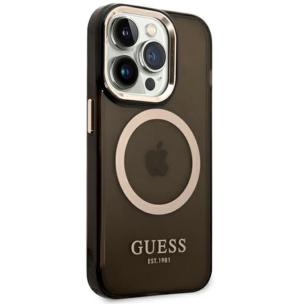 Guess MagSafe dėklas iPhone 14 Pro – juodas/auksinis