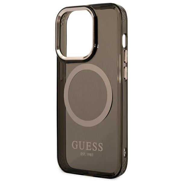 Guess MagSafe dėklas iPhone 14 Pro – juodas/auksinis