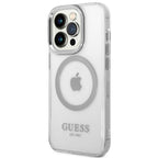 Guess MagSafe dėklas iPhone 14 Pro – skaidrus/sidabrinis