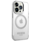 Guess MagSafe dėklas iPhone 14 Pro – skaidrus/sidabrinis