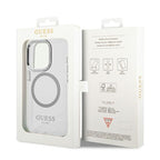 Guess MagSafe dėklas iPhone 14 Pro – skaidrus/sidabrinis