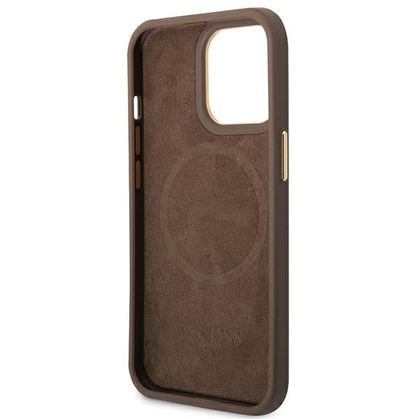 Guess MagSafe dėklas iPhone 14 Pro – rudas