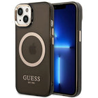 Guess MagSafe dėklas iPhone 14 Plus – juodas/auksinis
