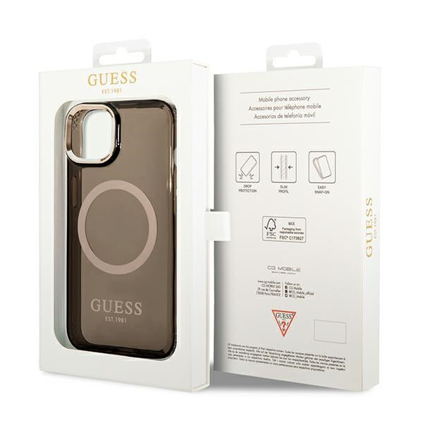Guess MagSafe dėklas iPhone 14 Plus – juodas/auksinis