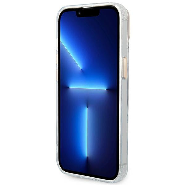 Guess MagSafe dėklas iPhone 14 Plus – skaidrus/auksinis