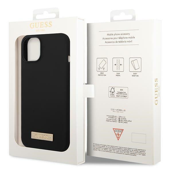 Guess MagSafe silikoninis dėklas iPhone 14 Plus – juodas