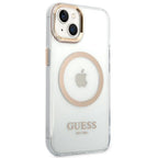 Guess MagSafe dėklas iPhone 14 – skaidrus/auksinis