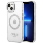 Guess MagSafe dėklas iPhone 14 – skaidrus/sidabrinis