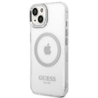 Guess MagSafe dėklas iPhone 14 – skaidrus/sidabrinis
