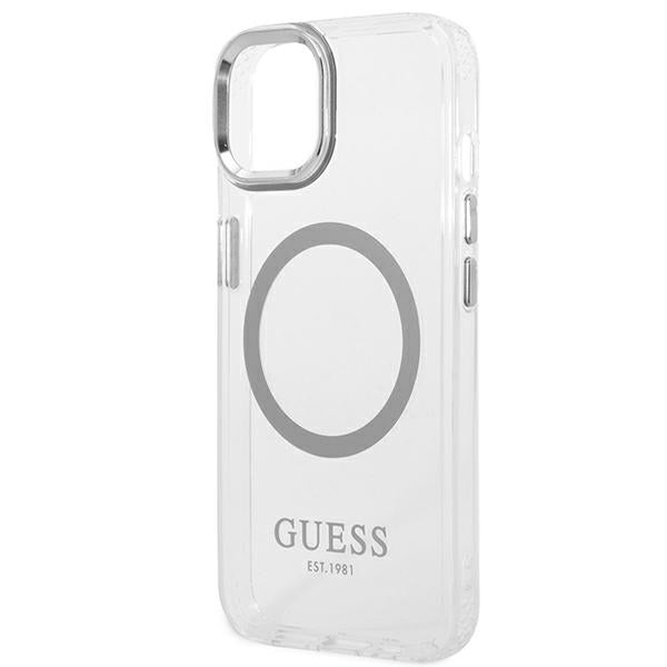 Guess MagSafe dėklas iPhone 14 – skaidrus/sidabrinis
