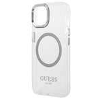 Guess MagSafe dėklas iPhone 14 – skaidrus/sidabrinis