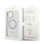 Guess MagSafe dėklas iPhone 14 – skaidrus/sidabrinis