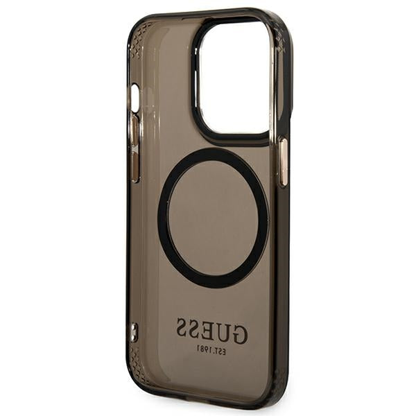 Guess MagSafe dėklas iPhone 14 Pro Max – juodas/auksinis