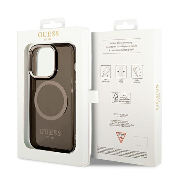 Guess MagSafe dėklas iPhone 14 Pro Max – juodas/auksinis
