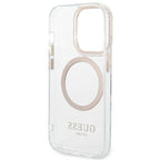 Guess Metal Outline MagSafe dėklas iPhone 14 Pro Max – skaidrus, auksinis