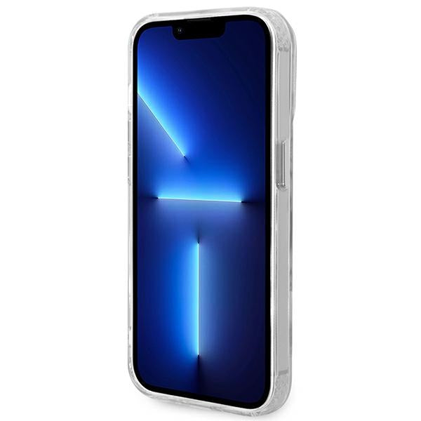 Guess Metal Outline MagSafe dėklas iPhone 14 Pro Max – skaidrus/sidabrinis