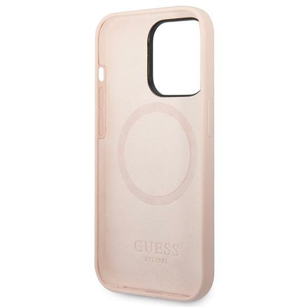 Guess silikoninis MagSafe dėklas iPhone 14 Pro Max – rožinis