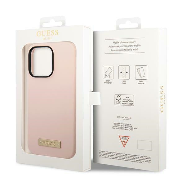 Guess silikoninis MagSafe dėklas iPhone 14 Pro Max – rožinis