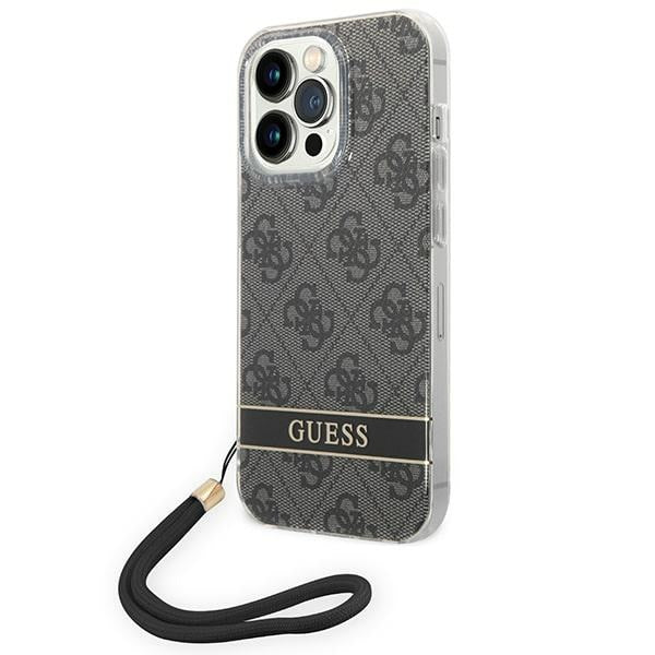 Guess 4G Print Strap dėklas iPhone 14 Pro – juodas -- iPhone 14 Pro