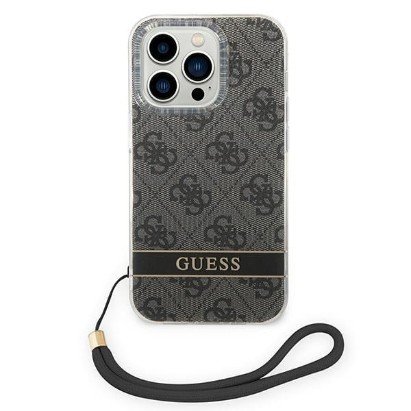 Guess 4G Print Strap dėklas iPhone 14 Pro – juodas -- iPhone 14 Pro