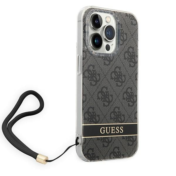 Guess 4G Print Strap dėklas iPhone 14 Pro – juodas -- iPhone 14 Pro