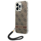 Guess 4G dėklas iPhone 14 Pro – rudas su dirželiu