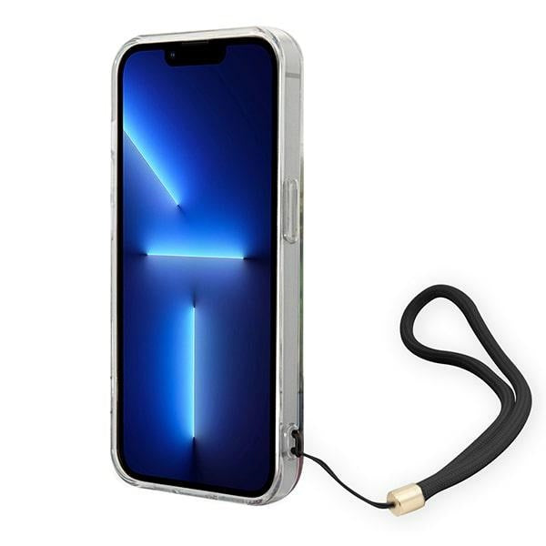 Guess dėklas iPhone 14 Pro – mėlynas, Flower Strap