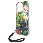 Guess dėklas iPhone 14 Pro – mėlynas, Flower Strap