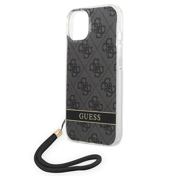 Guess 4G dėklas iPhone 14 Plus su dirželiu – juodas