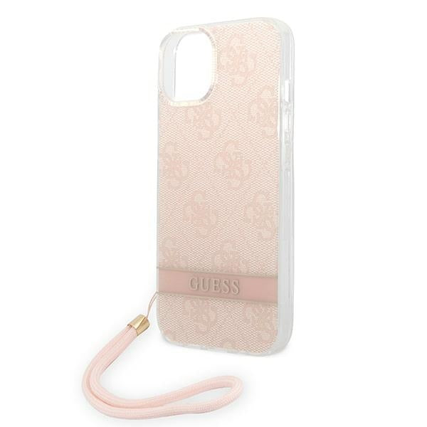 Guess 4G Print Strap dėklas iPhone 14 Plus – rožinis
