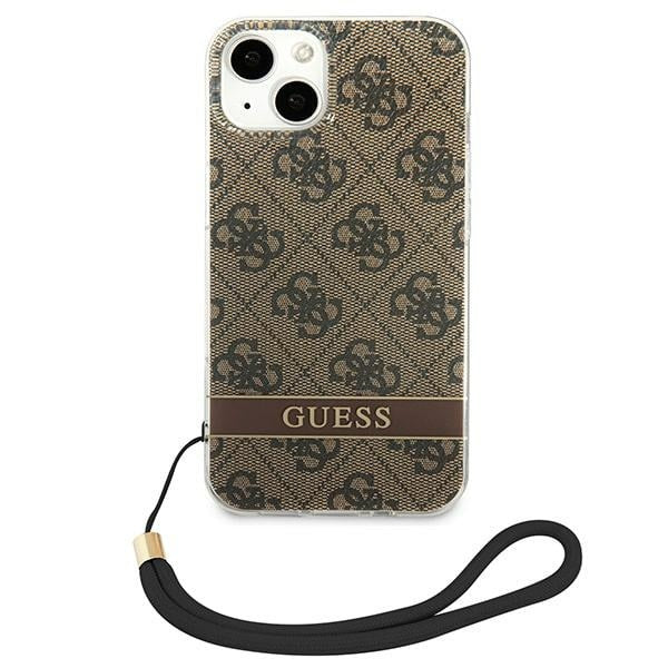 Guess 4G Print Strap dėklas iPhone 14 Plus – rudas