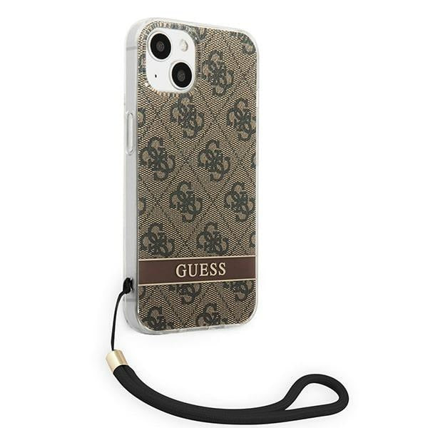 Guess 4G Print Strap dėklas iPhone 14 Plus – rudas