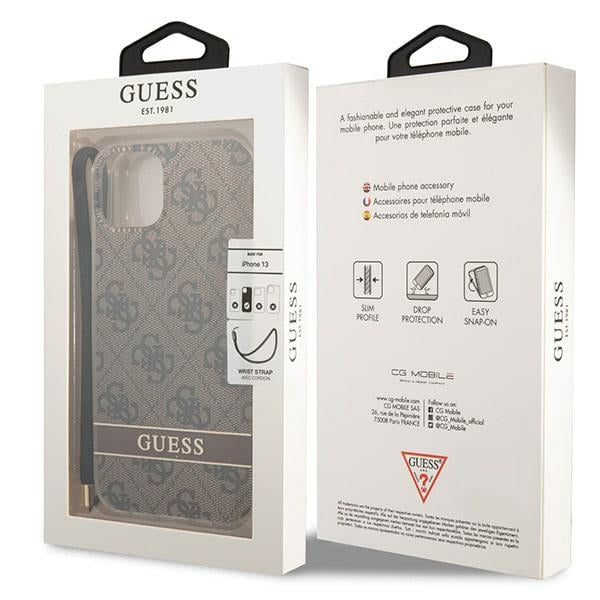 Guess 4G Print Strap dėklas iPhone 14 Plus – rudas