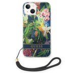 Guess Flower Strap dėklas iPhone 14 Plus – mėlynas