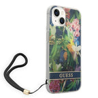 Guess Flower Strap dėklas iPhone 14 Plus – mėlynas