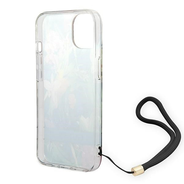 Guess Flower Strap dėklas iPhone 14 Plus – mėlynas