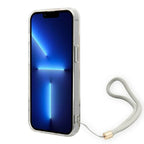 Guess iPhone 14 Plus dėklas su dirželiu – violetinis