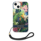 Guess Flower Strap dėklas iPhone 14 – mėlynas