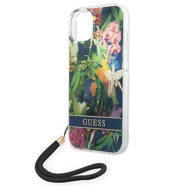 Guess Flower Strap dėklas iPhone 14 – mėlynas