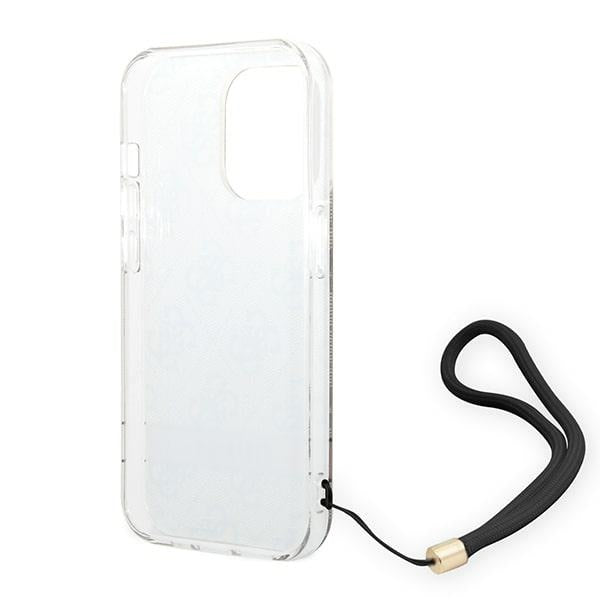 Guess dėklas iPhone 14 Pro Max – rudas su dirželiu