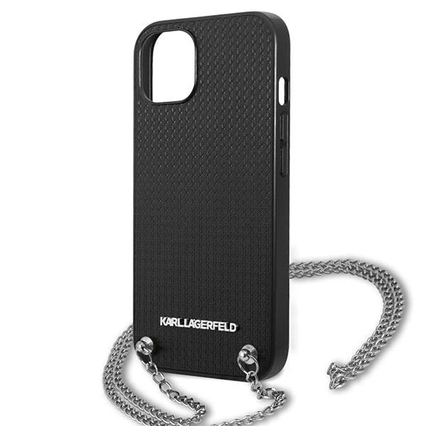 Karl Lagerfeld dėklas iPhone 13 mini – juodas su grandinėle