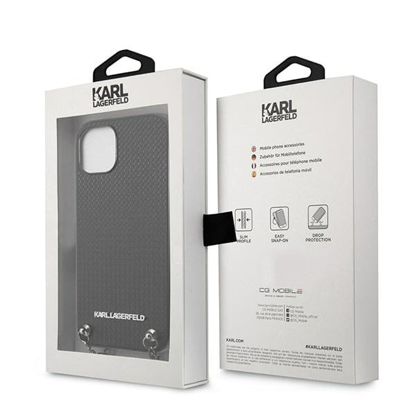 Karl Lagerfeld dėklas iPhone 13 mini – juodas su grandinėle