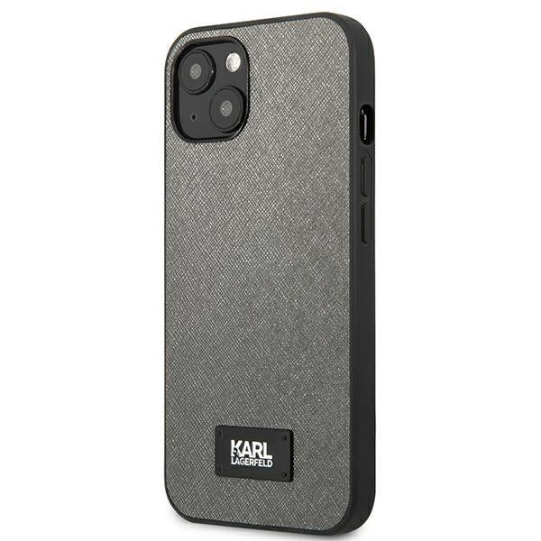 Karl Lagerfeld Saffiano Plaque dėklas iPhone 13 mini – sidabrinis
