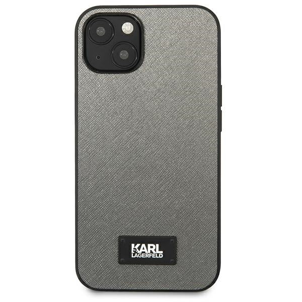 Karl Lagerfeld Saffiano Plaque dėklas iPhone 13 mini – sidabrinis