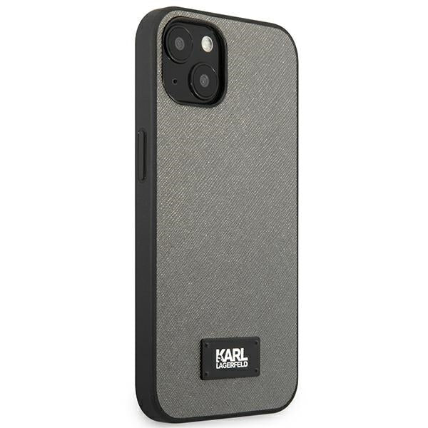 Karl Lagerfeld Saffiano Plaque dėklas iPhone 13 mini – sidabrinis