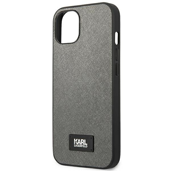 Karl Lagerfeld Saffiano Plaque dėklas iPhone 13 mini – sidabrinis
